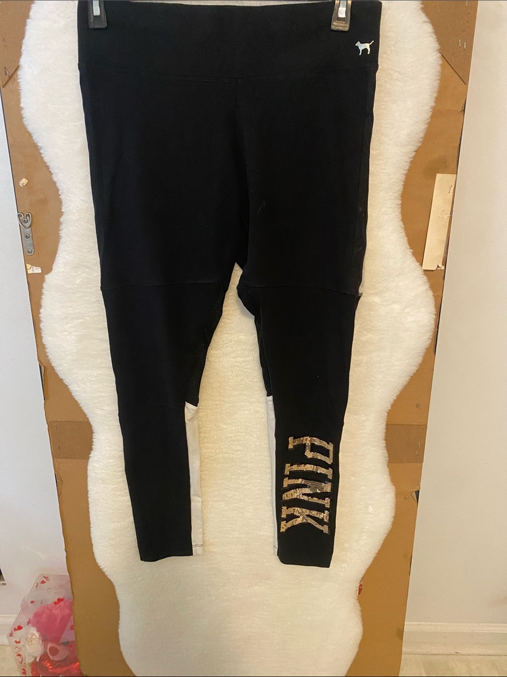PINK Girls' Black Leggings with Gold Logo Accent